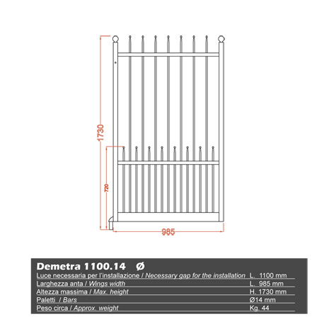 Portillon DEMETRA 1,1m 14mm avec poteaux AVEC ou SANS poteaux Portillon DEMETRA