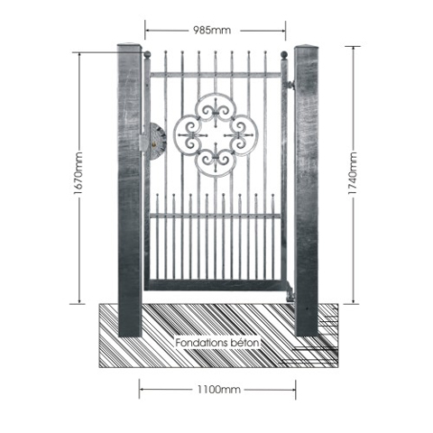 Portillon AFRODITE 1,1m 14x14mm avec poteaux AVEC ou SANS poteaux Portillon AFRODITE