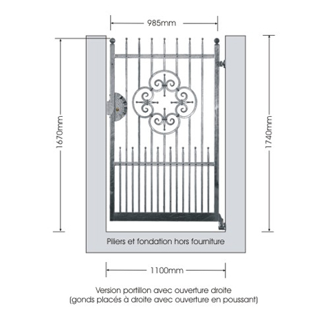 Portillon AFRODITE 1,1m 14x14mm sans poteaux AVEC ou SANS poteaux Portillon AFRODITE