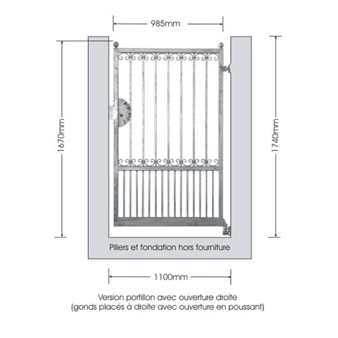 Portillon GEA 1,1m 14x14mm sans poteaux AVEC ou SANS poteaux Portillon GEA