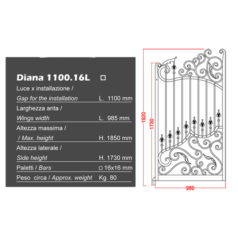 Portillon DIANA 1,1m 16x16mm sans poteaux AVEC ou SANS poteaux Portillon DIANA