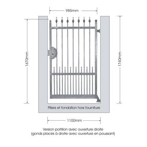 Portillon ARGO 1,1m 12x12mm sans poteaux AVEC ou SANS poteaux Portillon ARGO