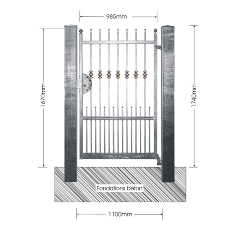 Portillon APOLLO 1,1m 12x12mm avec poteaux AVEC ou SANS poteaux Portillon APOLLO