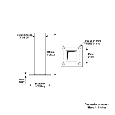 Platines de fixation tube de 40x40mm de poteau de cltures en kit Accessoire Accessoires pour k