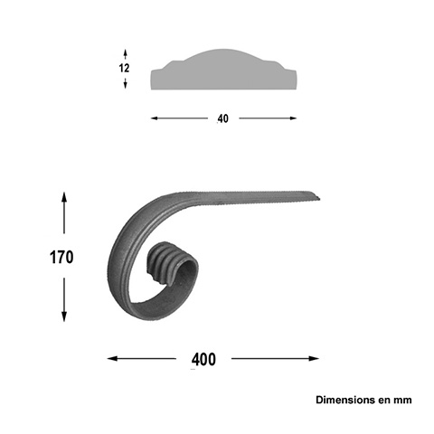 Crosse de dpart 40x12mm longueur 400x 170mm acier moulur Acier Main courante moulure