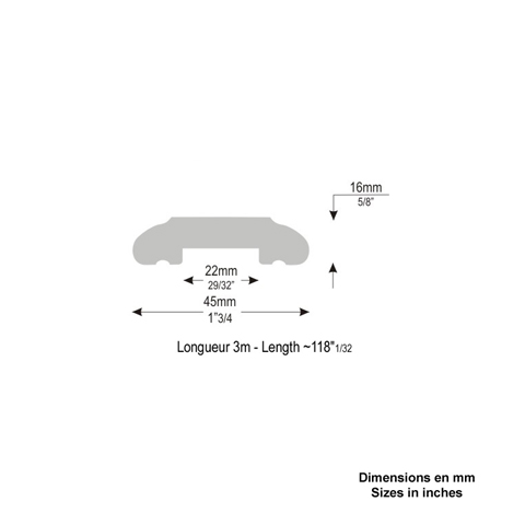 Main courante moulure 45x16mm longueur 3m acier moulur Acier Main courante moulure