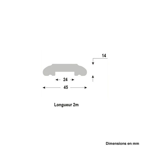 Profil, Barres Main courante laiton 45x12mm longueur 2,25m non polie