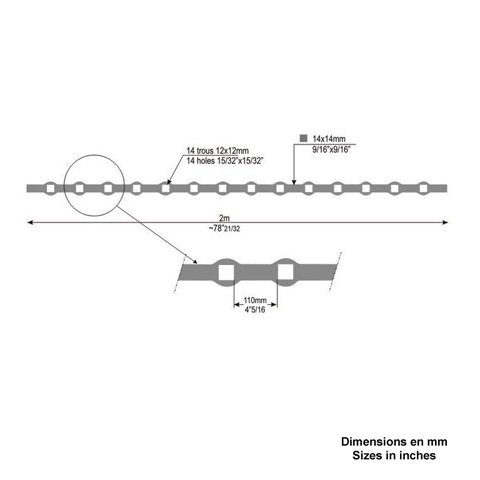 Barre trous renfls 14x14mm 14trous 12x12mm Barre  trous renfls Profil barre troue