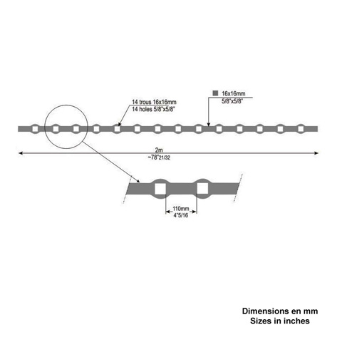 Barres 16x16mm 14 trous renfls 16x16mm carrs pour clotures et grilles de dfenses Barre  tro