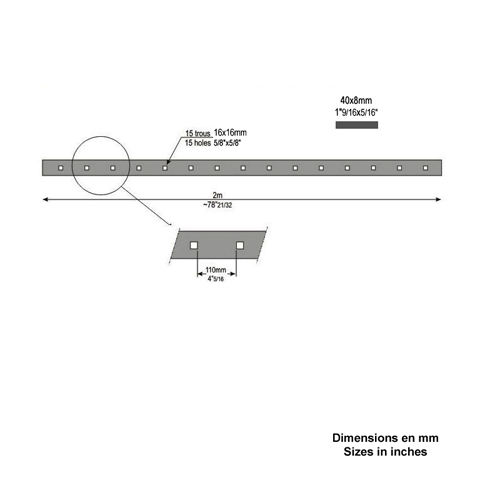 Barre poinonne 40x8 15x17 Barre poinonne Profil barre troue