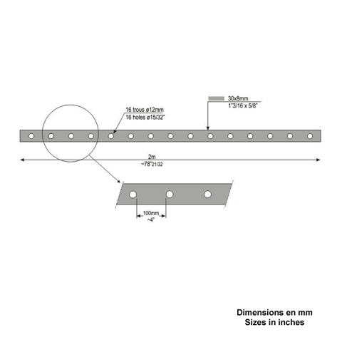 Barre poinonne 30x8mm 16 trous 12mm longueur 2m pour cltures et grilles Barre poinonne Ba