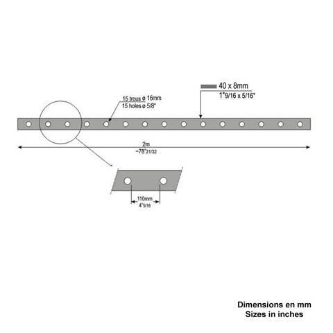 Barre poinonne 40x8 15 trous 16 Barre poinonne Profil barre troue