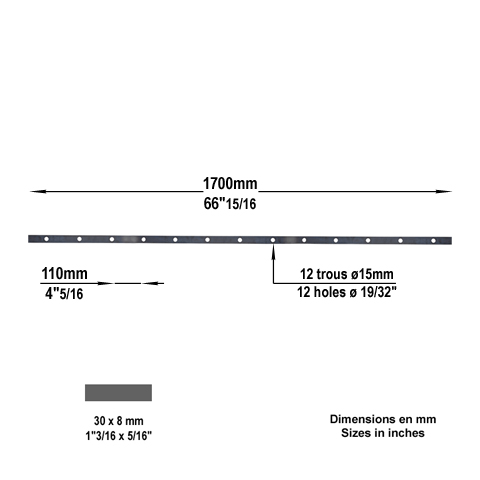 Barre poinonne 30x8mm 12 trous 15mm longueur 170cm pour cltures et grilles Barre poinonne