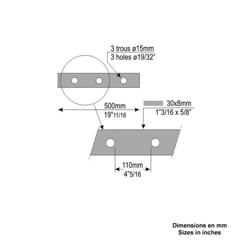 Barre poinonne 30x8mm 3 trous 15mm longueur 50cm pour cltures et grilles Barre poinonne P