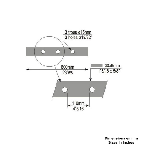 Barre poinonne 30x8mm 3 trous 15mm longueur 60cm pour cltures et grilles Barre poinonne P