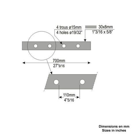 Barre poinonne 30x8mm 4 trous 15mm longueur 70cm pour grilles de dfenses Barre poinonne P