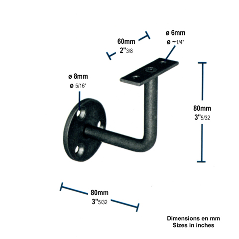 Patre acier forg 80x80mm rond de 12mm support de rampe pour plat Patre acier Support mural 