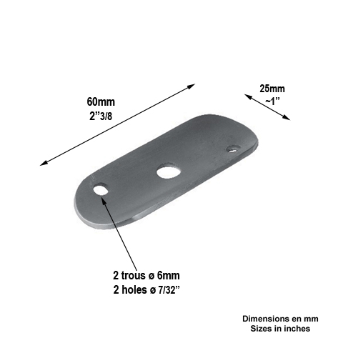 Platine support acier 60x25mm epr 2mm pour tube diametre 42,4mm Patre acier Support mural coud