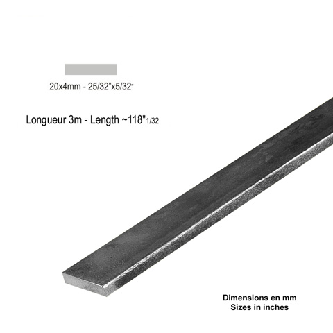 Barre profile plate 20x4mm longueur 3m lisse en acier lamin brut profil lisse Barre en plat 