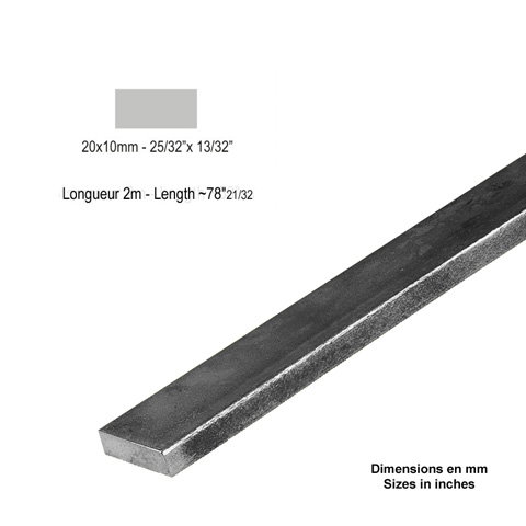 Barre profile plate 20x10mm longueur 2m lisse en acier lamin brut profil lisse Barre en plat