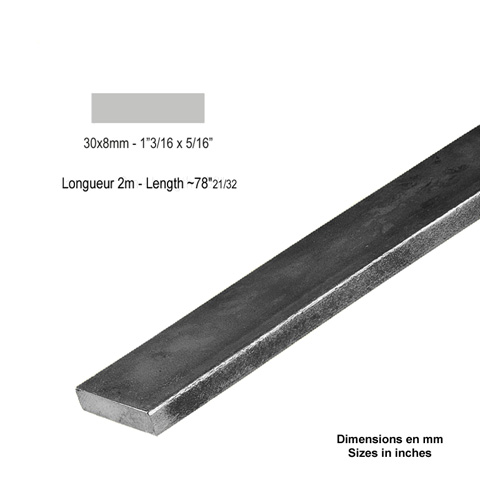 Barre profile plate 30x8mm longueur 2m lisse en acier lamin brut profil lisse Barre en plat 