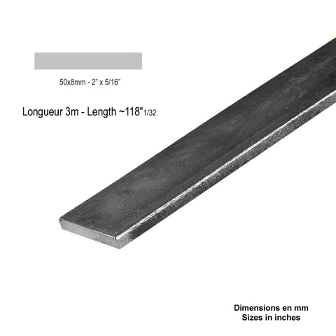 Barre profile plate 50x8mm longueur 3m lisse en acier lamin brut profil lisse Barre en plat 