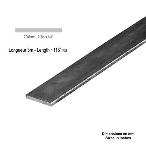 Barre profile plate 70x6mm longueur 3m lisse en acier lamin brut profil lisse Barre en plat 