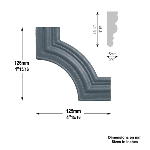 Moulure d`angle pour profil 45x16 hauteur 125mm pour soubassement de portail dcor moulur pou