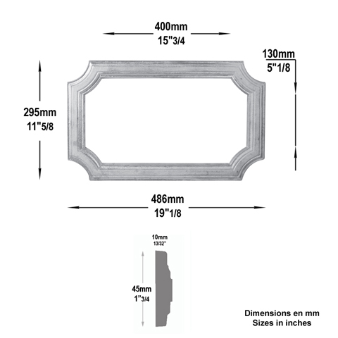 Cadre moul 485x295mm en profil de 45x10mm pour soubassement de portillon cadre en moulure d`ap