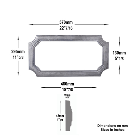 Cadre moul 570x295mm en profil de 45x10mm pour soubassement de portail cadre en moulure d`appl