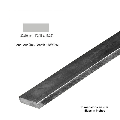 Barre profile plate 30x10mm longueur 2m lisse en acier lamin brut profil lisse Barre en plat