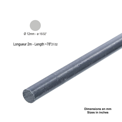 Barre profile rond 12mm longueur 2m lisse en acier lamin brut profil lisse Barre ronde