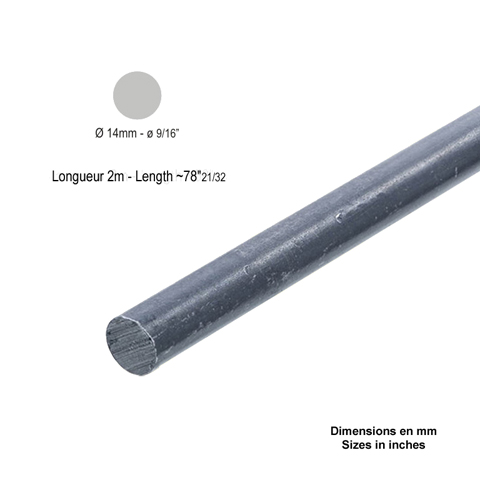 Barre profile rond 14mm longueur 2m lisse en acier lamin brut profil lisse Barre ronde