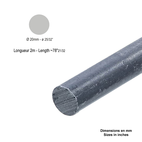 Barre profile ronde de 20mm longueur 2m lisse en acier lamin brut profil lisse Barre ronde
