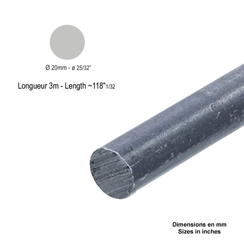 Barre profile ronde de 20mm longueur 3m lisse en acier lamin brut profil lisse Barre ronde