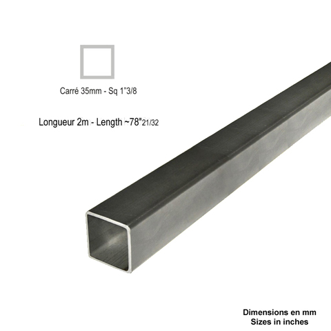 Barre profile tube 35x35mm longueur 2m carr lisse acier lamin brut Lisse Tube carr lisse