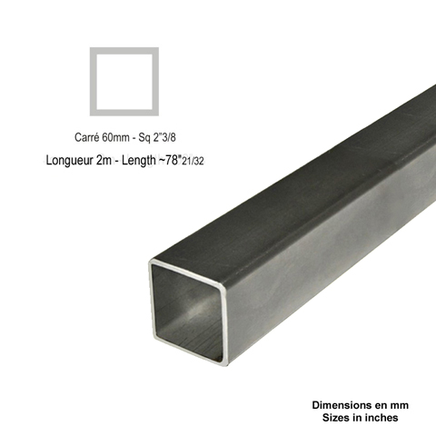 Barre profile tube 60x60mm longueur 2m carr lisse acier lamin brut Lisse Tube carr lisse