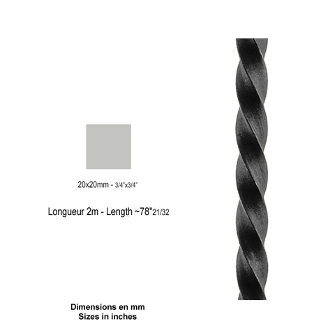 Barre profile carr 20x20mm longueur 2 m carr torsad brut carr torsad Barre torsade