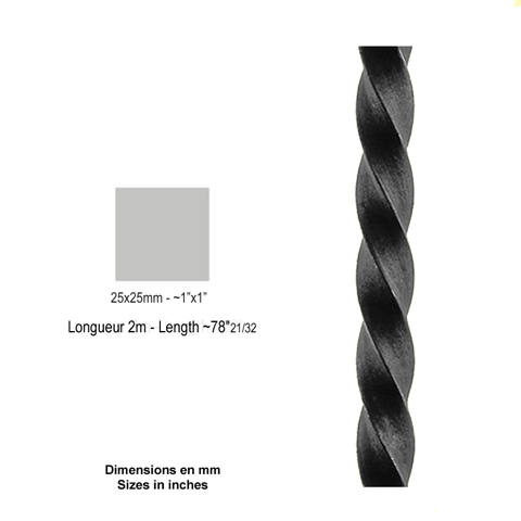 Barre profile carr 25x25mm longueur 3 m carr torsad brut carr torsad Barre torsade