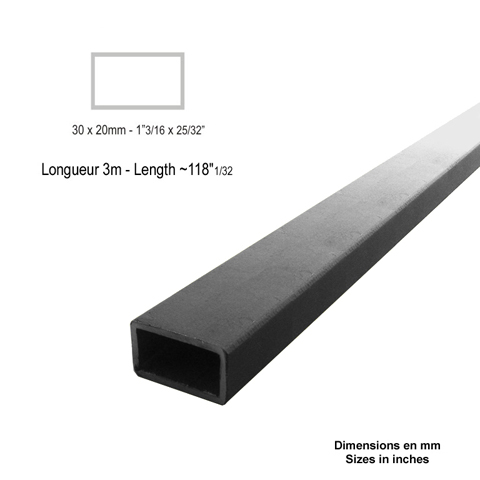 Barre profile tube 30x20mm longueur 3m rectangulaire lisse acier brut lisse Tube rectangle lis