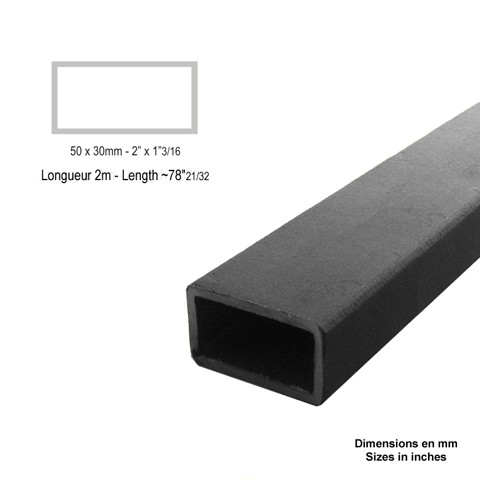 Barre profile tube 50x30mm longueur 2m rectangulaire lisse acier brut lisse Tube rectangle lis