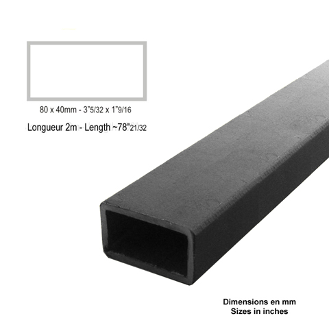 Barre profile tube 80x40mm longueur 2m rectangulaire lisse acier brut lisse Tube rectangle lis