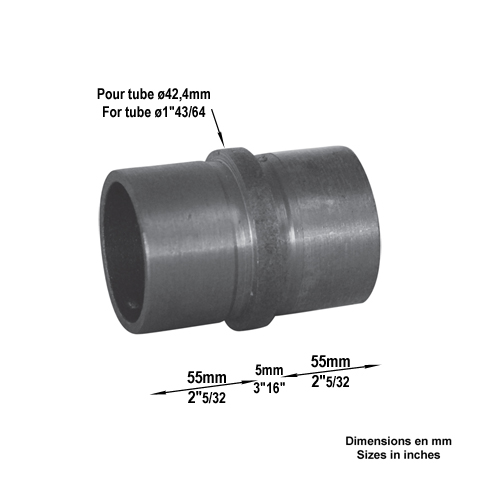 Connecteur droit de main courante en acier pour tube 42,4mm epr 2mm Raccords pour tube epr 2mm