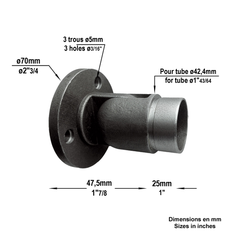 Connecteur mural rglable de main courante en acier pour tube 42,4mm epr 2mm Raccords pour tub