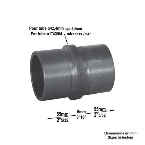 Connecteur droit de main courante en acier pour tube 42,4mm epr 2,5mm Raccords pour tube epr 2